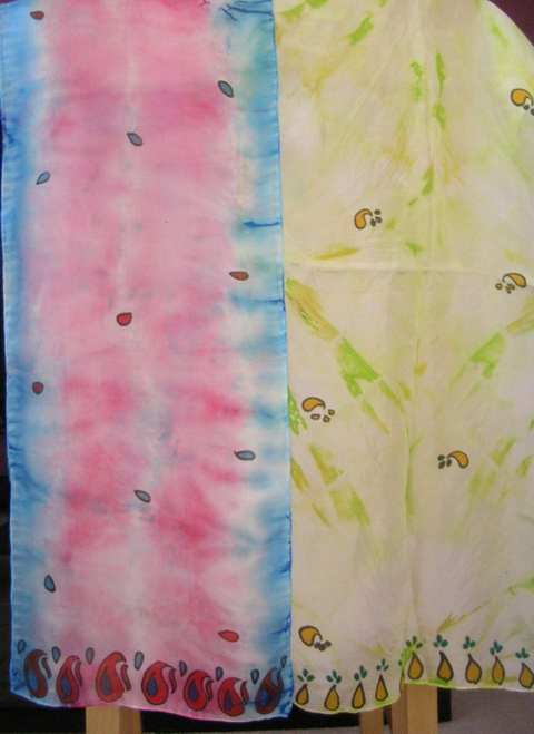 Tie Dye and Hand Printed Silk Scarves